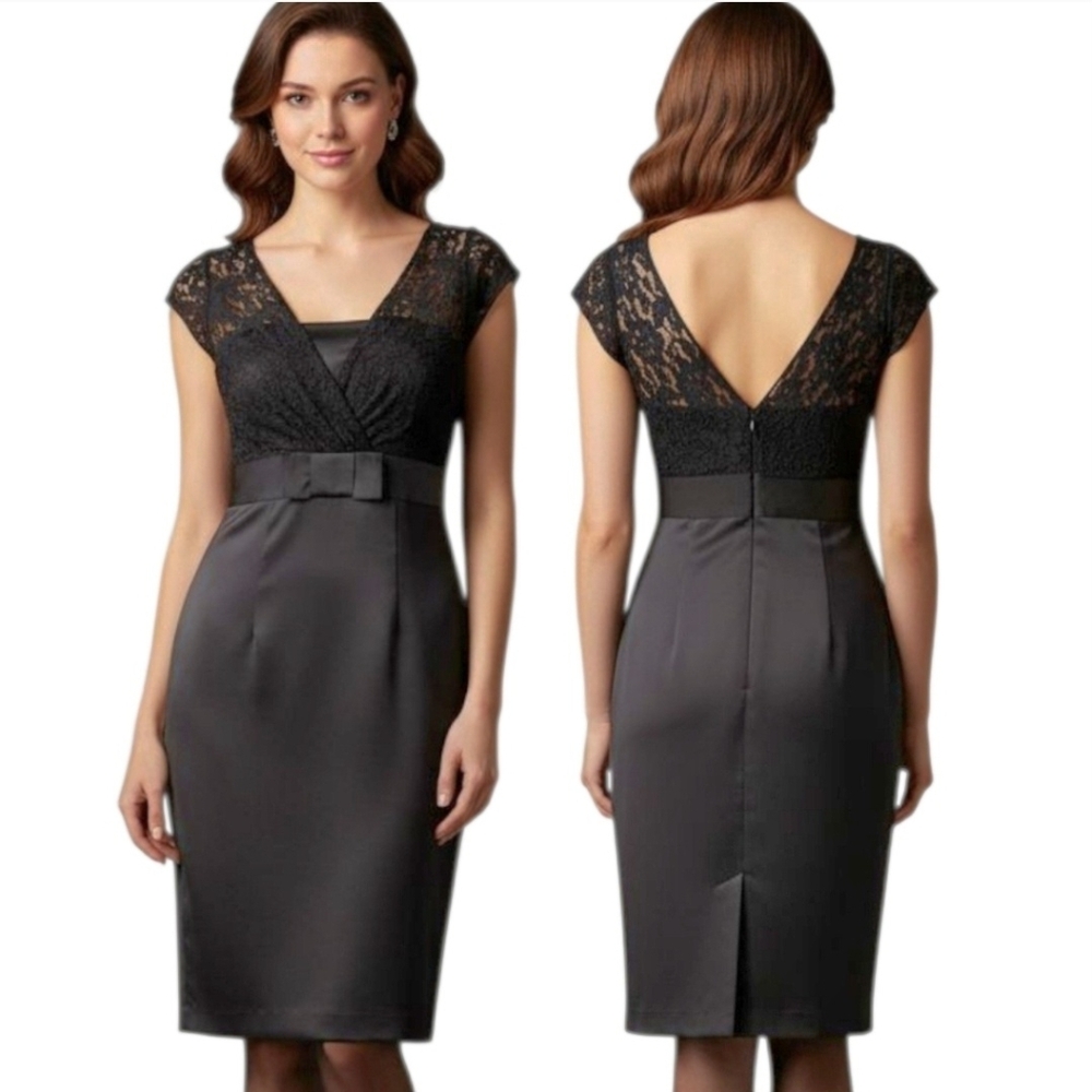 BANANA REPUBLIC Satin & Lace Black Cocktail Dress - Size 6